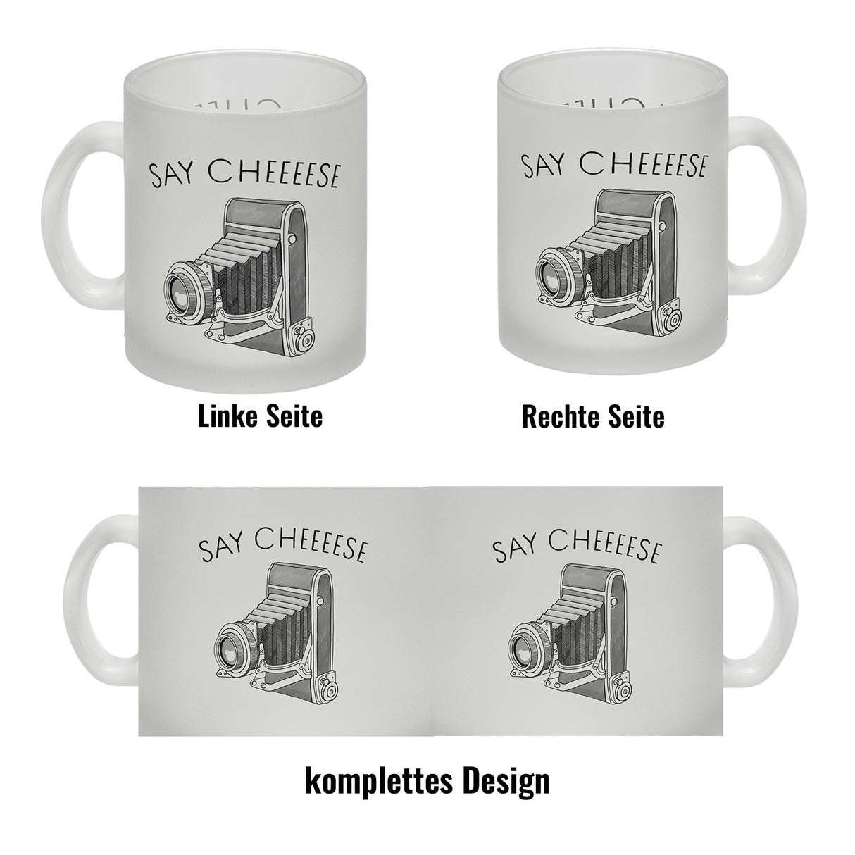 Say cheeeese Kaffeebecher für Fotografen mit Retro Kamera Motiv