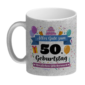 50. Geburtstag Kaffeebecher mit lustigem Spruch: Alles Gute