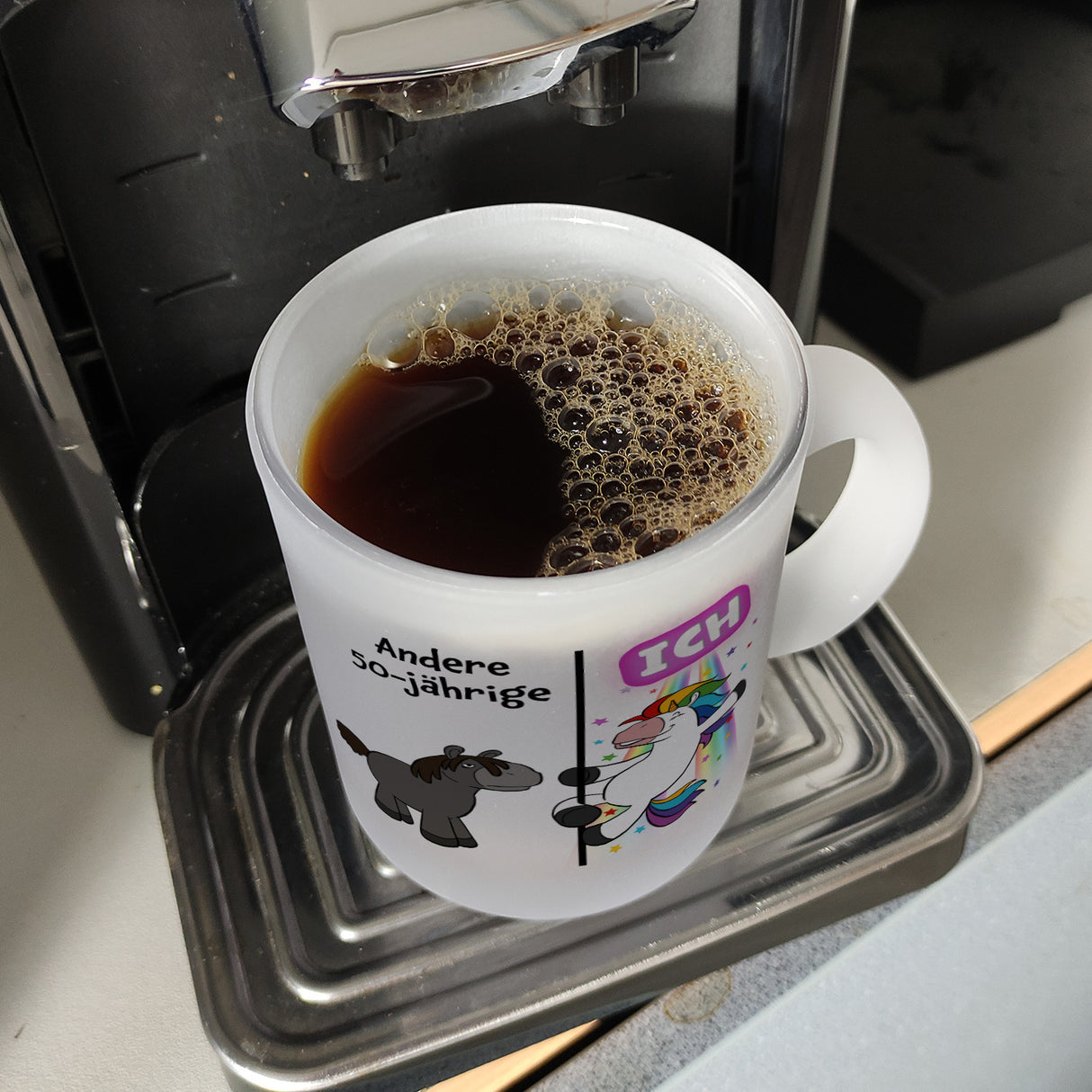 50. Geburtstag Kaffeebecher mit lustigem Spruch: Einhorn