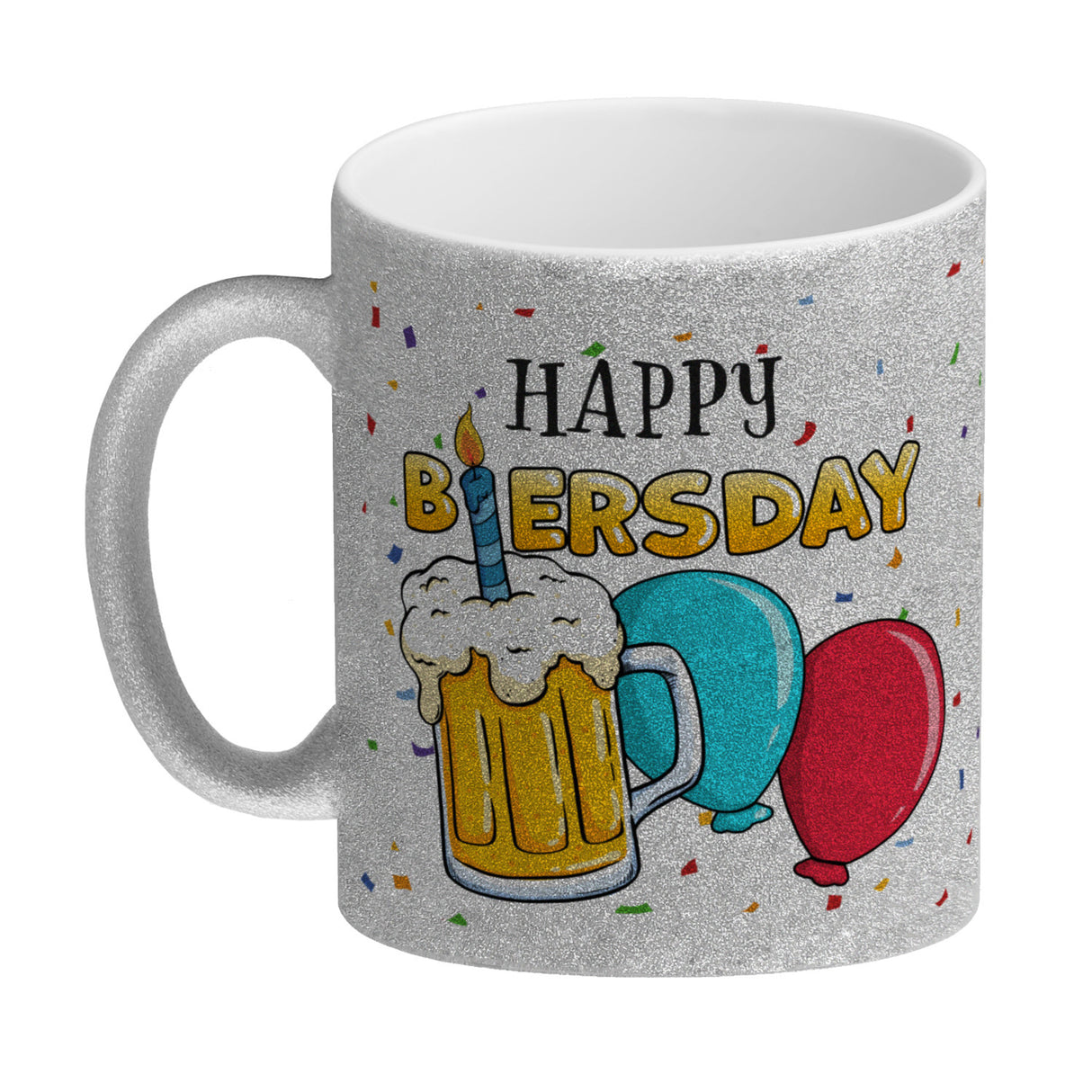 Happy Biersday Kaffeebecher mit Bier und Ballons