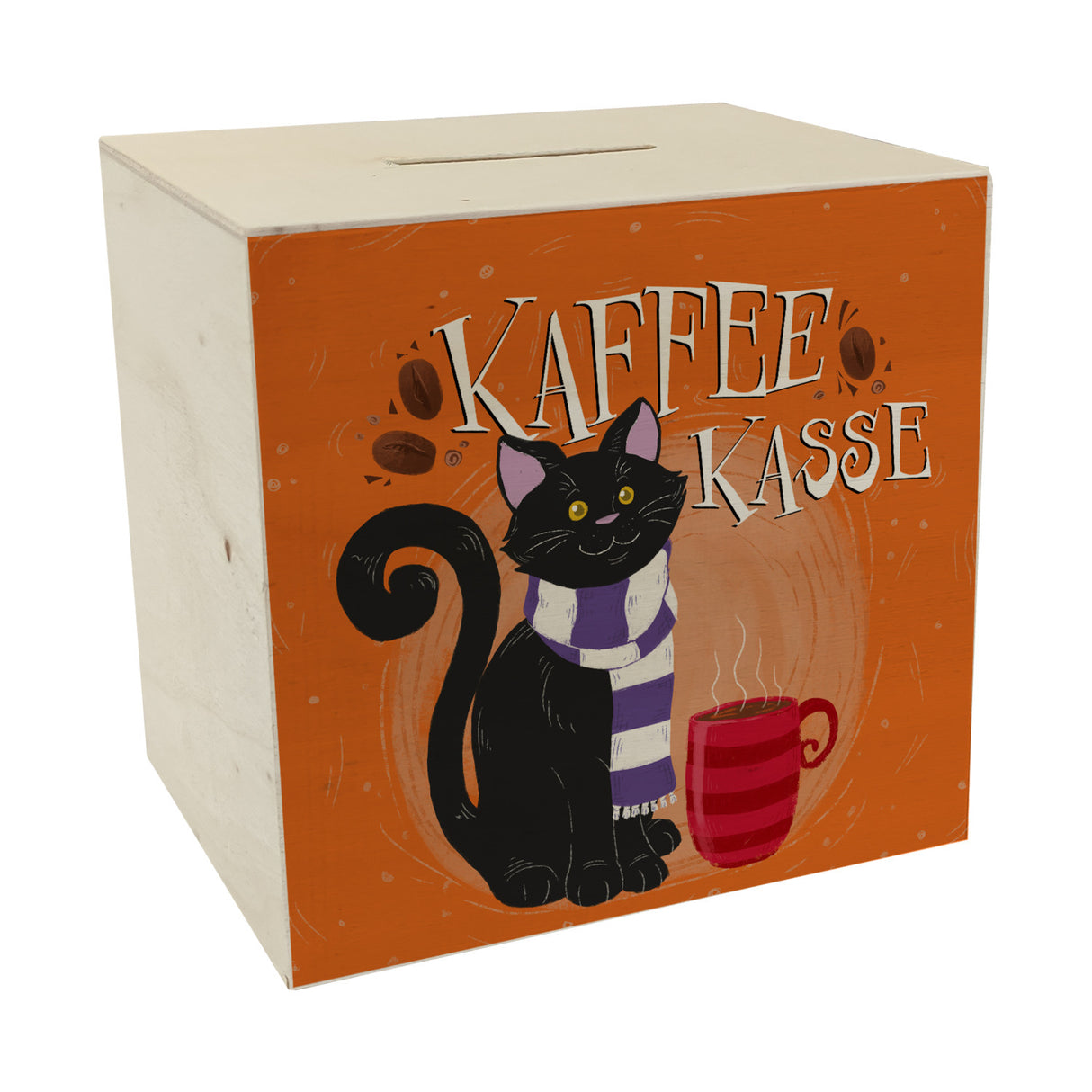 Herbstliche Kaffeekasse Spardose mit schwarzer Katze