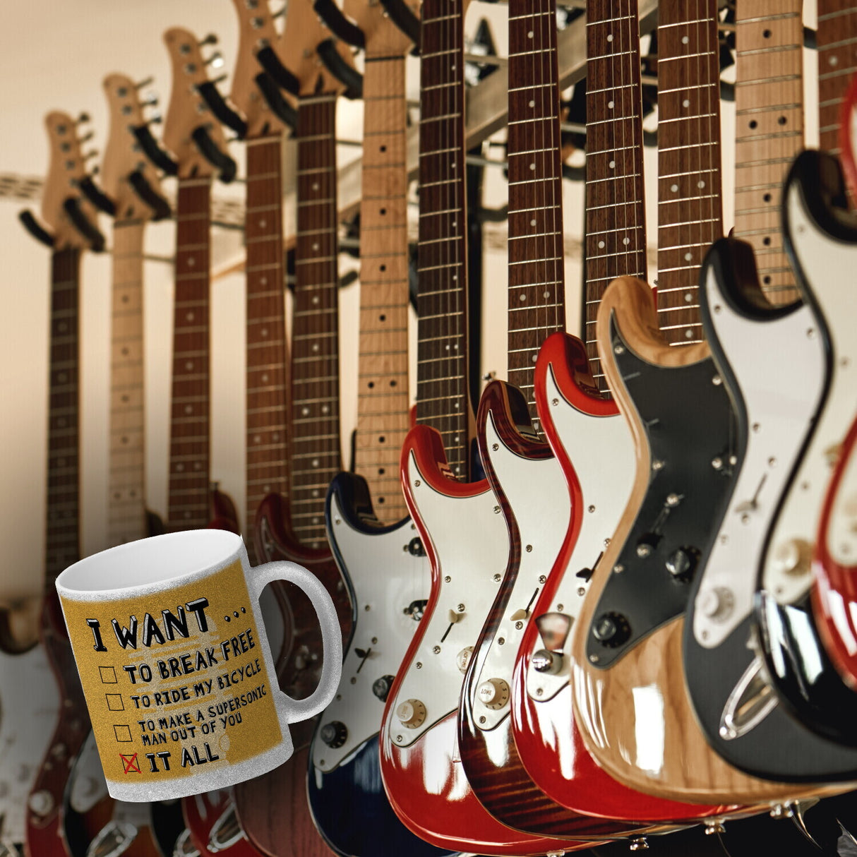 I want … Kaffeebecher mit bekannten Songtexten