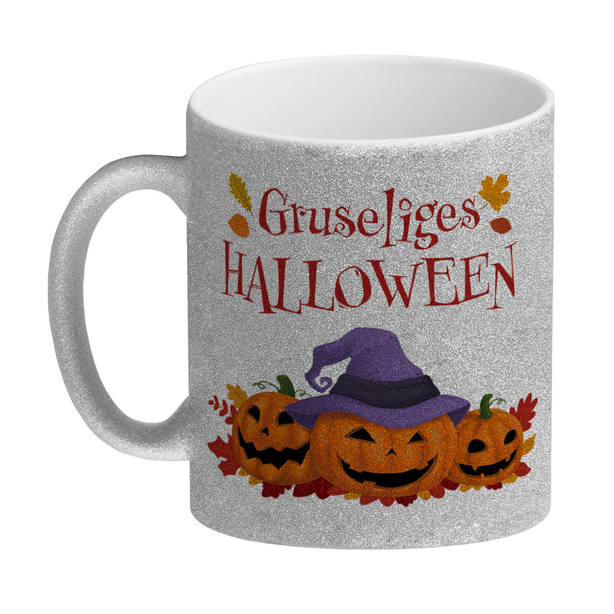 Gruseliges Halloween Kaffeebecher mit grinsenden Kürbissen