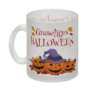 Gruseliges Halloween Kaffeebecher mit grinsenden Kürbissen