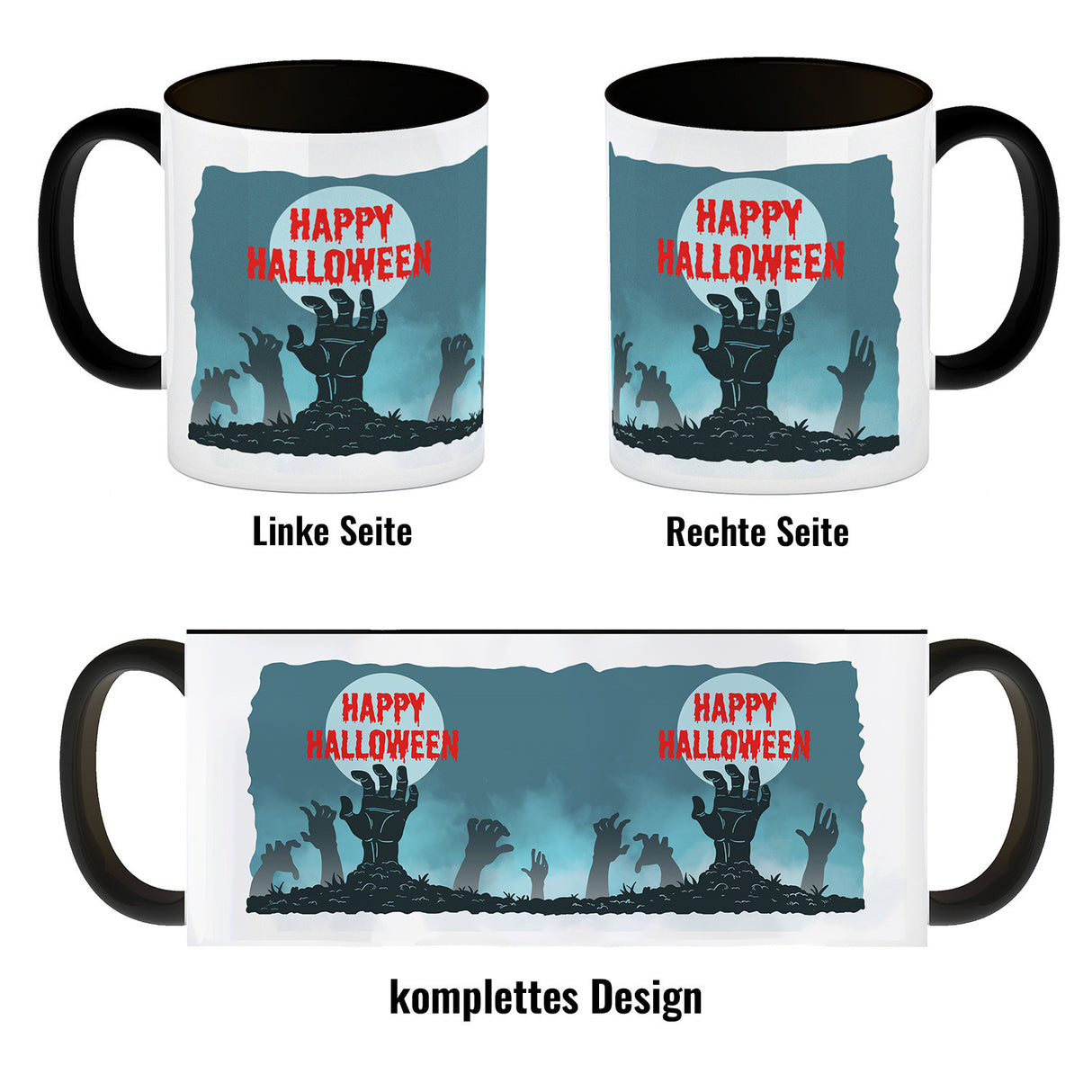 Happy Halloween Kaffeebecher mit gruseligen Zombiehänden
