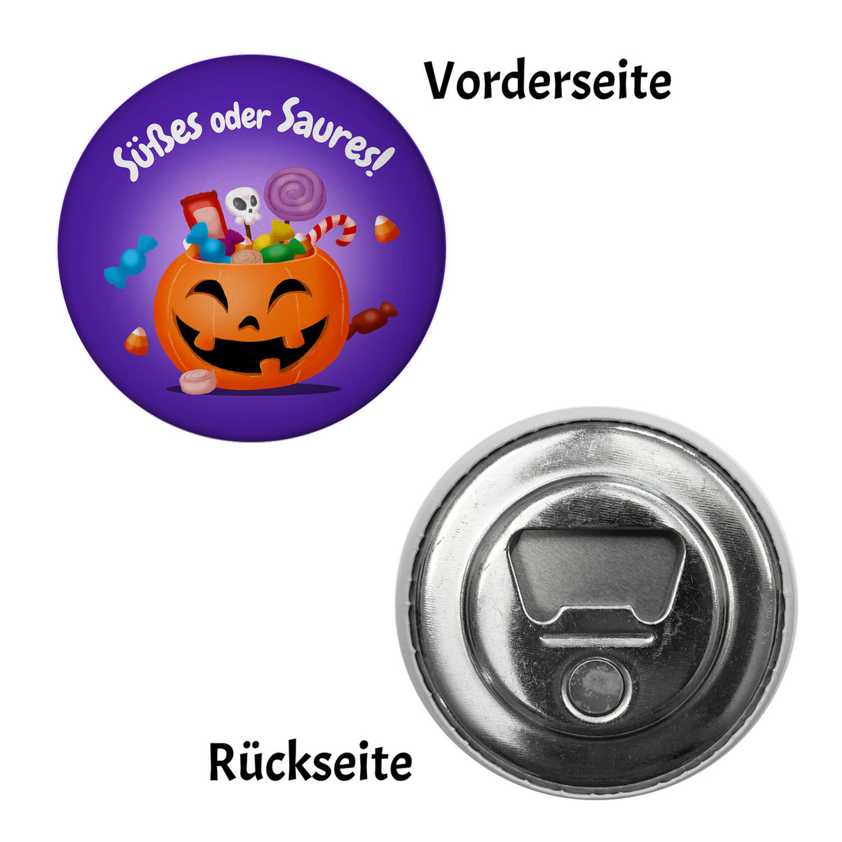 Süßes oder Saures Halloween Magnet mit Kürbis und Süßigkeiten