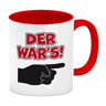 Der war’s Kaffeebecher mit beschuldigender Hand