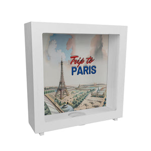 Trip to Paris Spardose mit Eiffelturm im Retro Style
