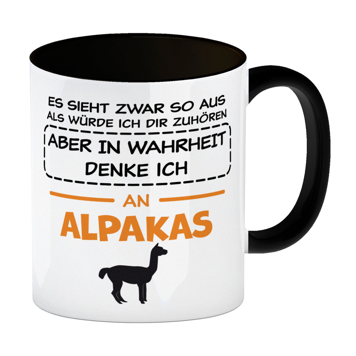 In Wahrheit denke ich an Alpakas Kaffeebecher