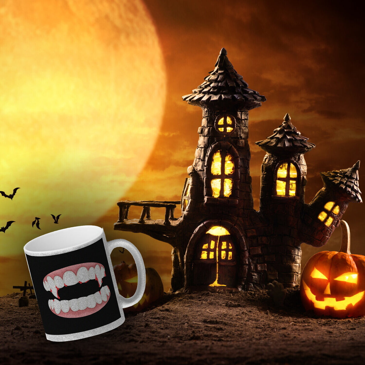 Vampirgebiss Horror Kaffeebecher für Halloween