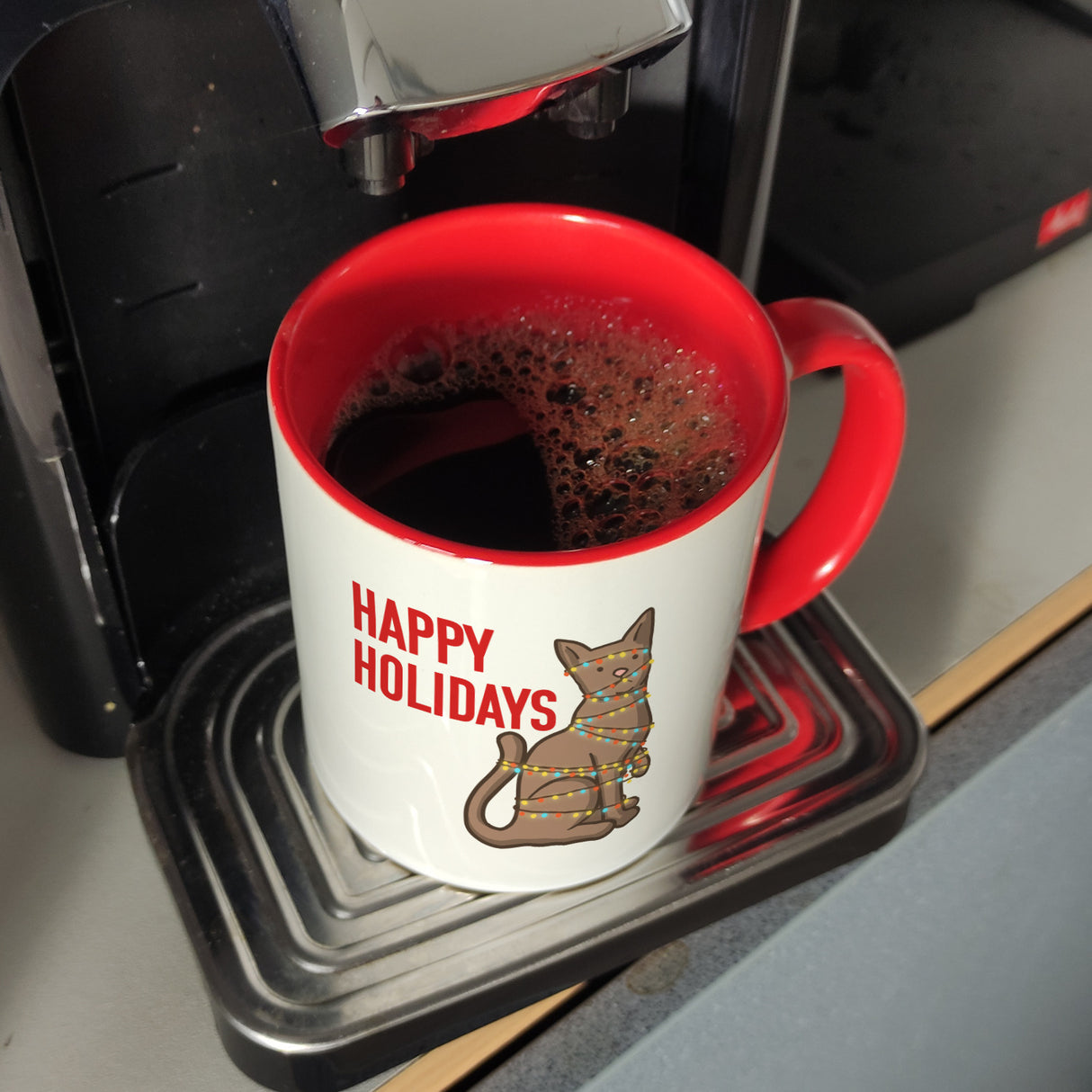 Happy Holidays Weihnachtskatze Kaffeebecher