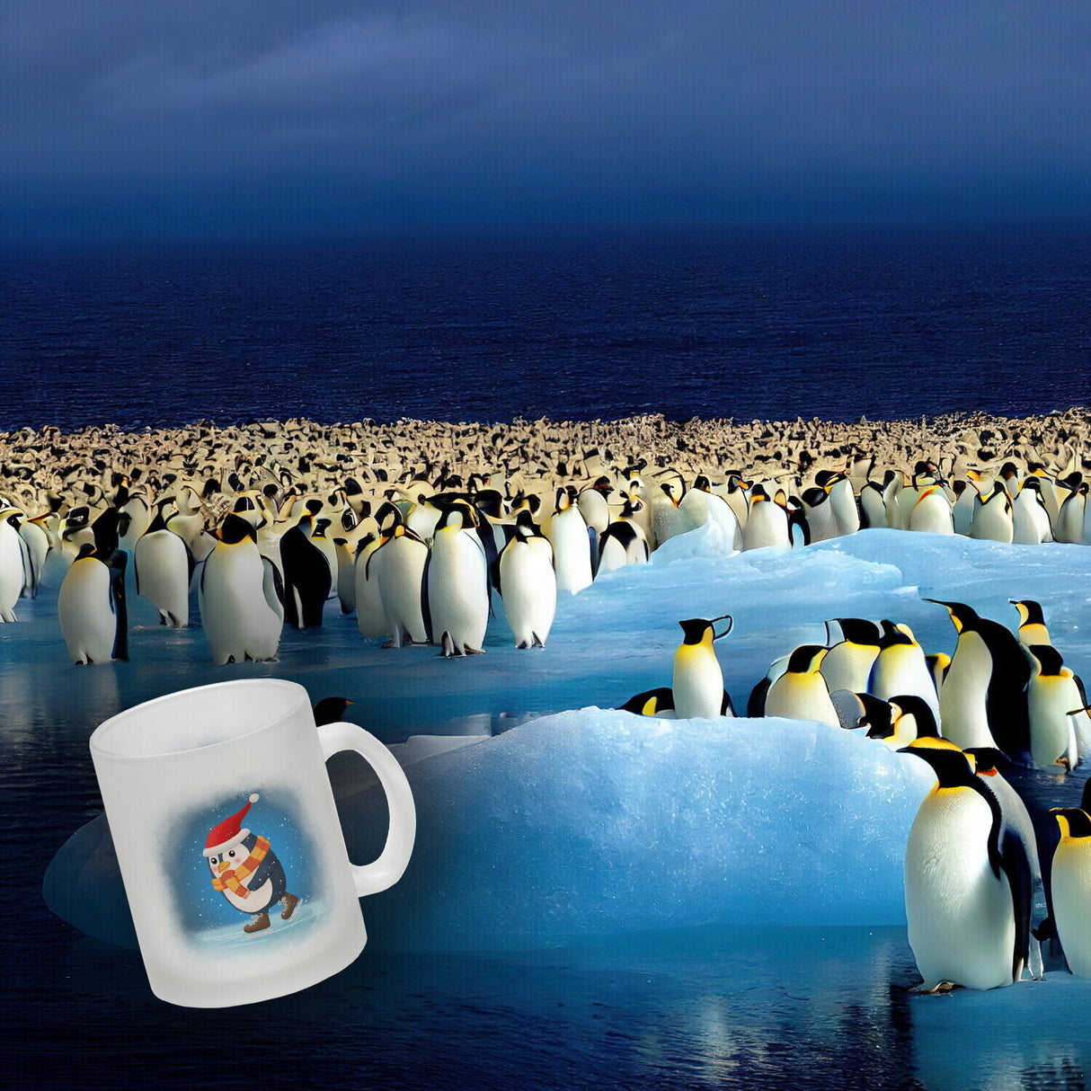 Pinguin mit Weihnachtsmütze und Schlittschuhen Kaffeebecher
