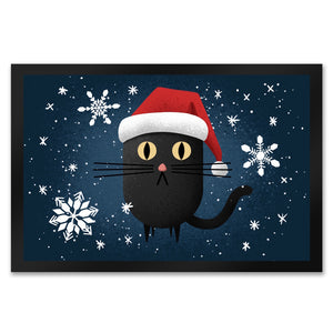 Katze mit Nikolausmütze Fußmatte