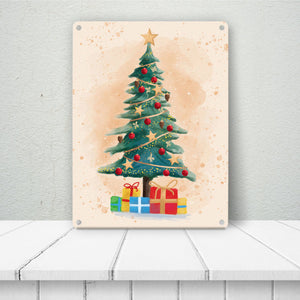 Weihnachtsbaum mit Geschenken Metallschild mit Text