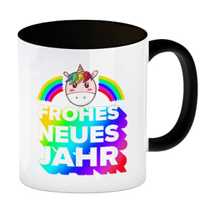 Frohes neues Jahr Regenbogen und Einhorn Kaffeebecher