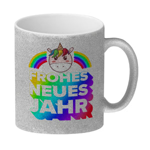 Frohes neues Jahr Regenbogen und Einhorn Kaffeebecher