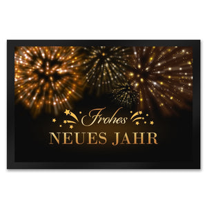 Frohes neues Jahr Fußmatte mit goldenem Feuerwerk