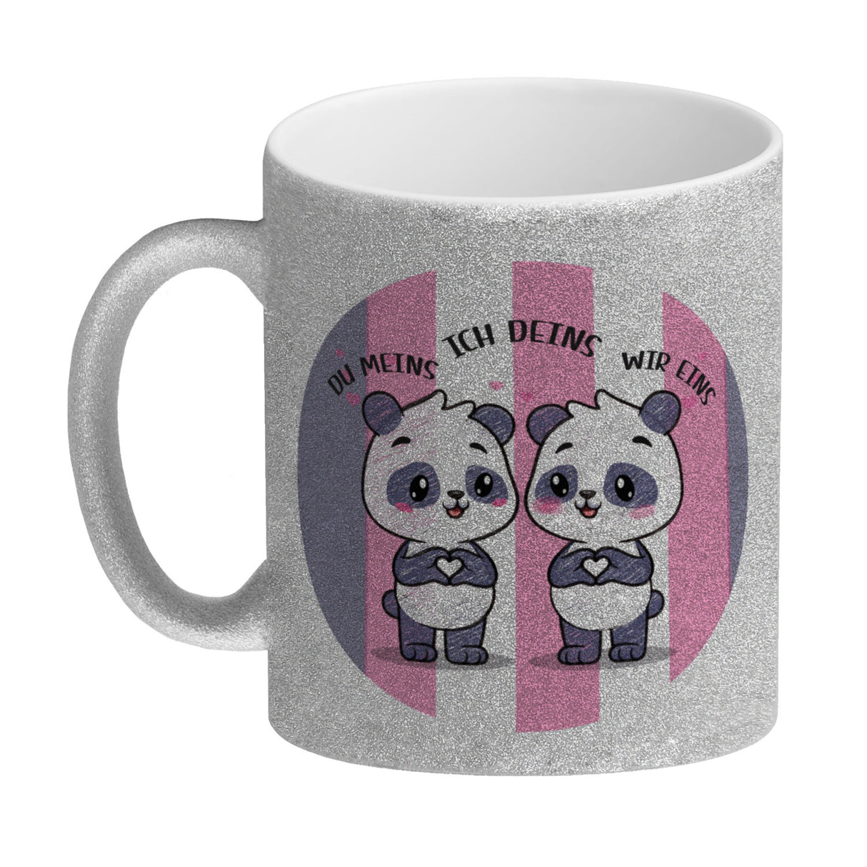 Panda Kaffeebecher mit Spruch Du meins ich deins wir eins