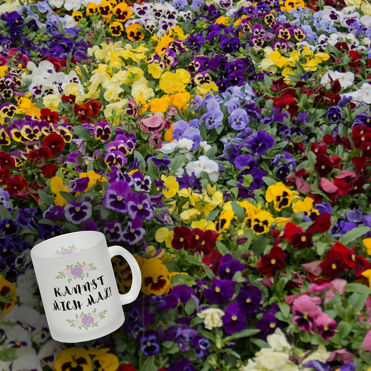 Kannst mich mal! Kaffeebecher mit Spruch und Blumen