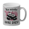 Panda Pärchen Kaffeebecher mit Spruch Nie wieder ohne dich