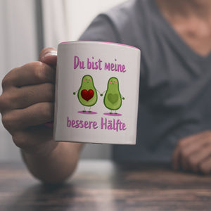 Avocado Pärchen Kaffeebecher mit Spruch Du bist meine bessere Hälfte