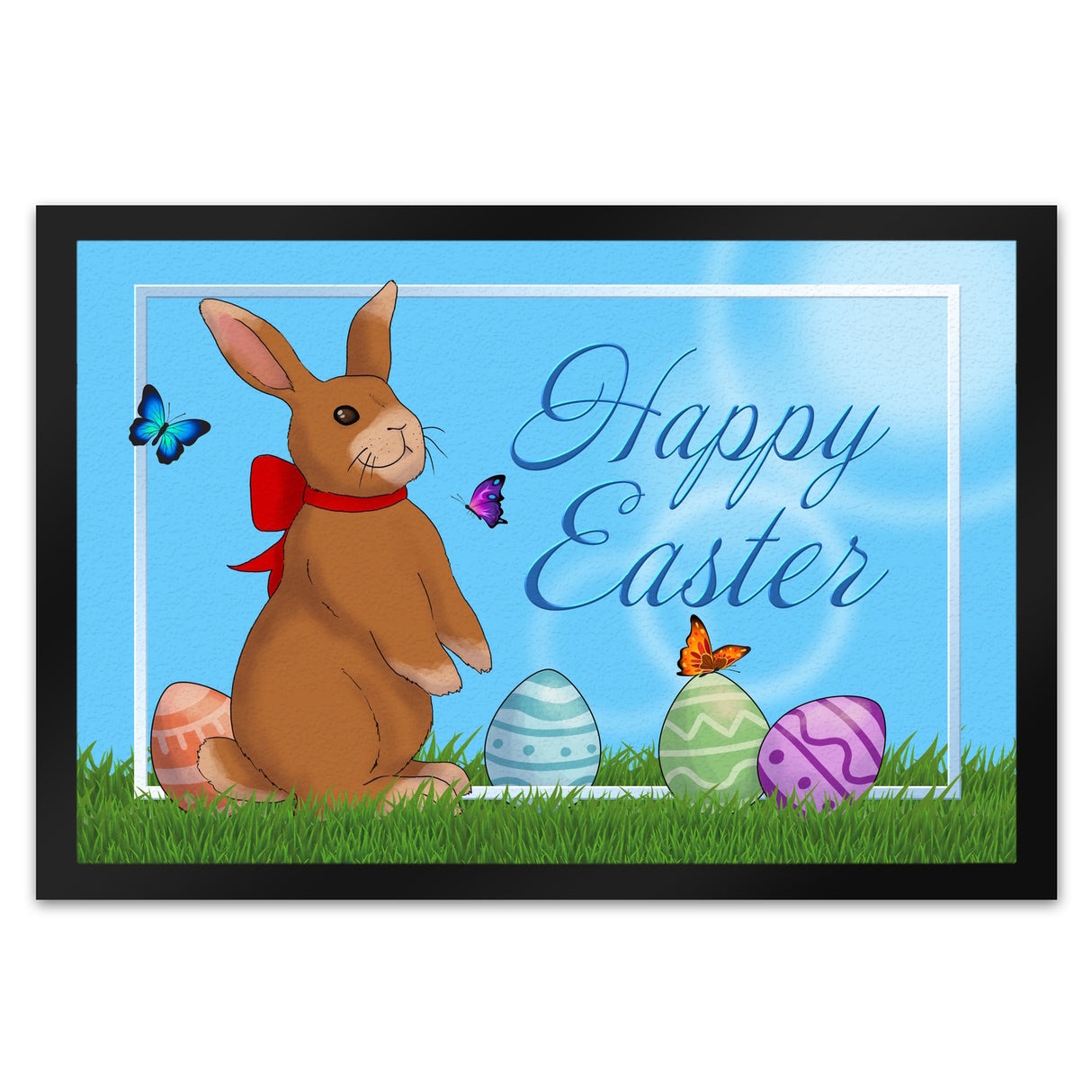Happy Easter Fußmatte mit Osterhasen und bunten Ostereiern