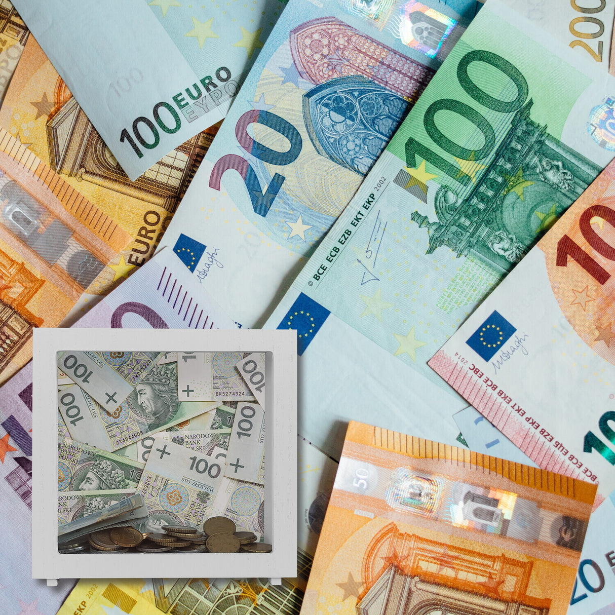Zloty Spardose für Geldscheine und Münzen