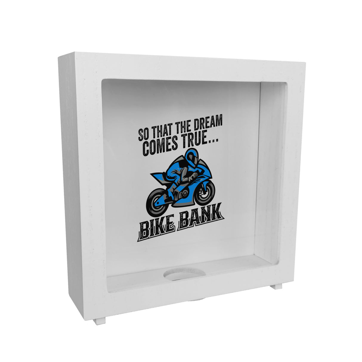 Bike Bank Spardose mit Spruch und Motorrad