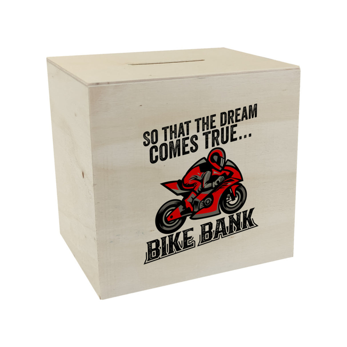 Bike Bank Spardose mit Spruch und Motorrad