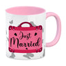 Just married Hochzeit Kaffeebecher mit pinkem Koffer