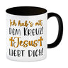 Jesus liebt dich Kaffeebecher mit Spruch Ich habs mit dem Kreuz