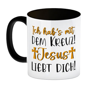 Jesus liebt dich Kaffeebecher mit Spruch Ich habs mit dem Kreuz