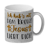 Jesus liebt dich Kaffeebecher mit Spruch Ich habs mit dem Kreuz