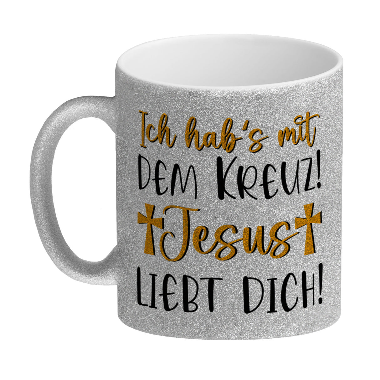 Jesus liebt dich Kaffeebecher mit Spruch Ich habs mit dem Kreuz