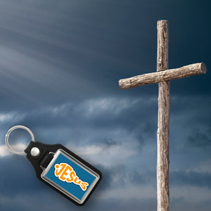Jesus-Fisch Schlüsselanhänger in dunkelblau zur Konfirmation