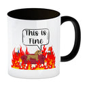 This is fine Kaffeebecher Hund in brennendem Wohnzimmer