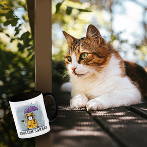 Endlich Sommer Kaffeebecher mit grummeliger Katze