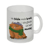 Freches Monster in orange Kaffeebecher mit lustigem Spruch