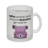 Freches Monster in rosa Kaffeebecher mit lustigem Spruch