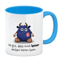 Freches Monster in dunkelblau Kaffeebecher mit lustigem Spruch