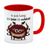 Freches Monster in dunkelrot Kaffeebecher mit lustigem Spruch