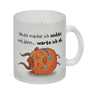 Freches Monster in orange Kaffeebecher mit lustigem Spruch