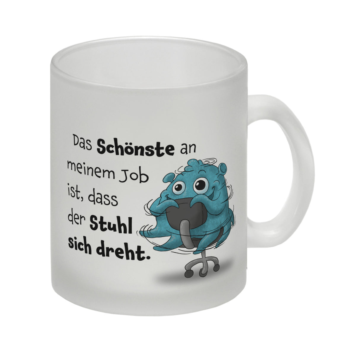 Freches Monster in hellblau Kaffeebecher mit lustigem Spruch