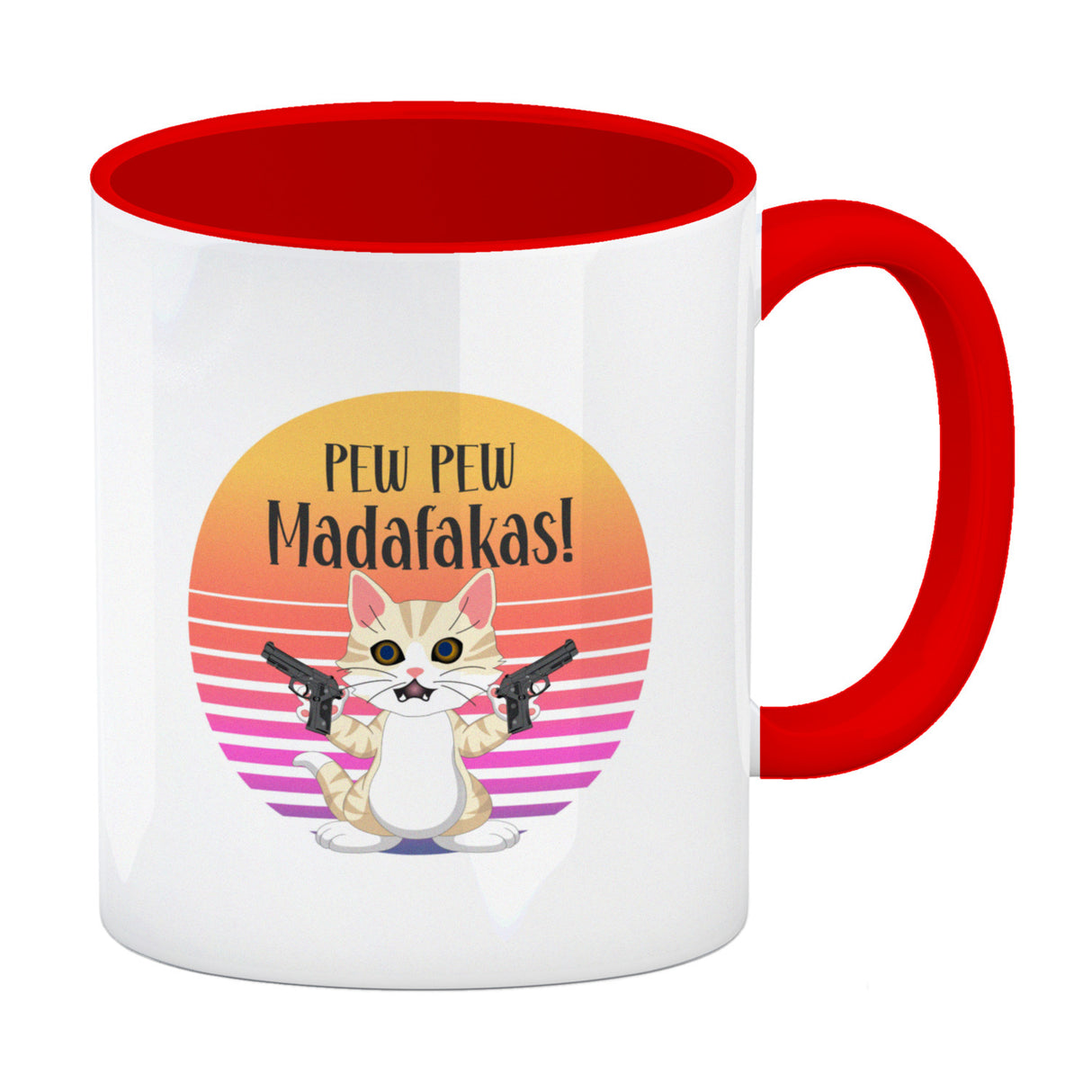 PEW PEW Madafakas Kaffeebecher mit lustigem Katzen Motiv