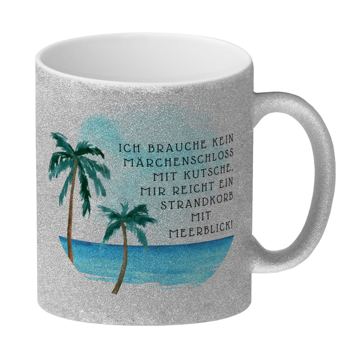 Strandkorb und Meerblick Kaffeebecher mit Spruch