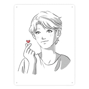 K-Pop Herz Zeichen Metallschild in 15x20 cm mit Manga Charakter in Farbe