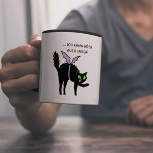 Schwarze Katze Kaffeebecher mit Spruch Ich weiß ich bin süß