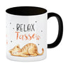 Relaxte Katze Kaffeebecher mit Spruch Relax Tasse