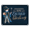 Zauberschüler Metallschild in 15x20 cm mit dunklem Hintergrund und Spruch