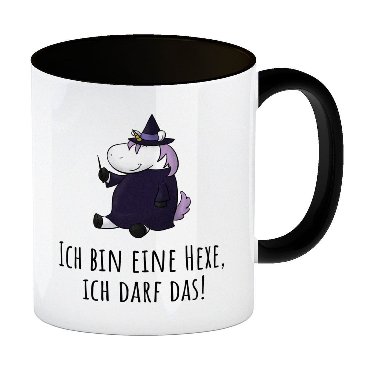 Einhorn-Hexe Kaffeebecher mit Spruch Ich bin eine Hexe ich darf das